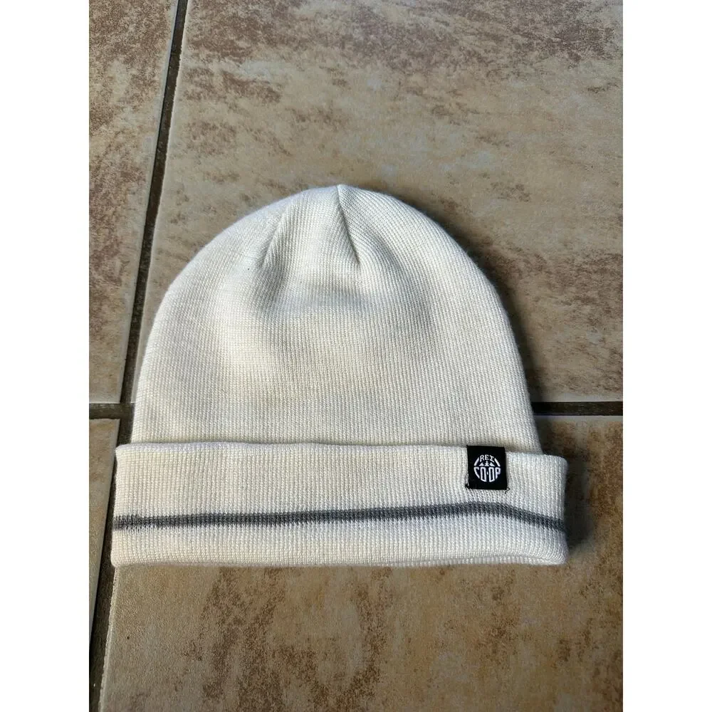 Rei Co-Op Cream Gray Stripe Beanie Unisex One‎ Size Hat Cap